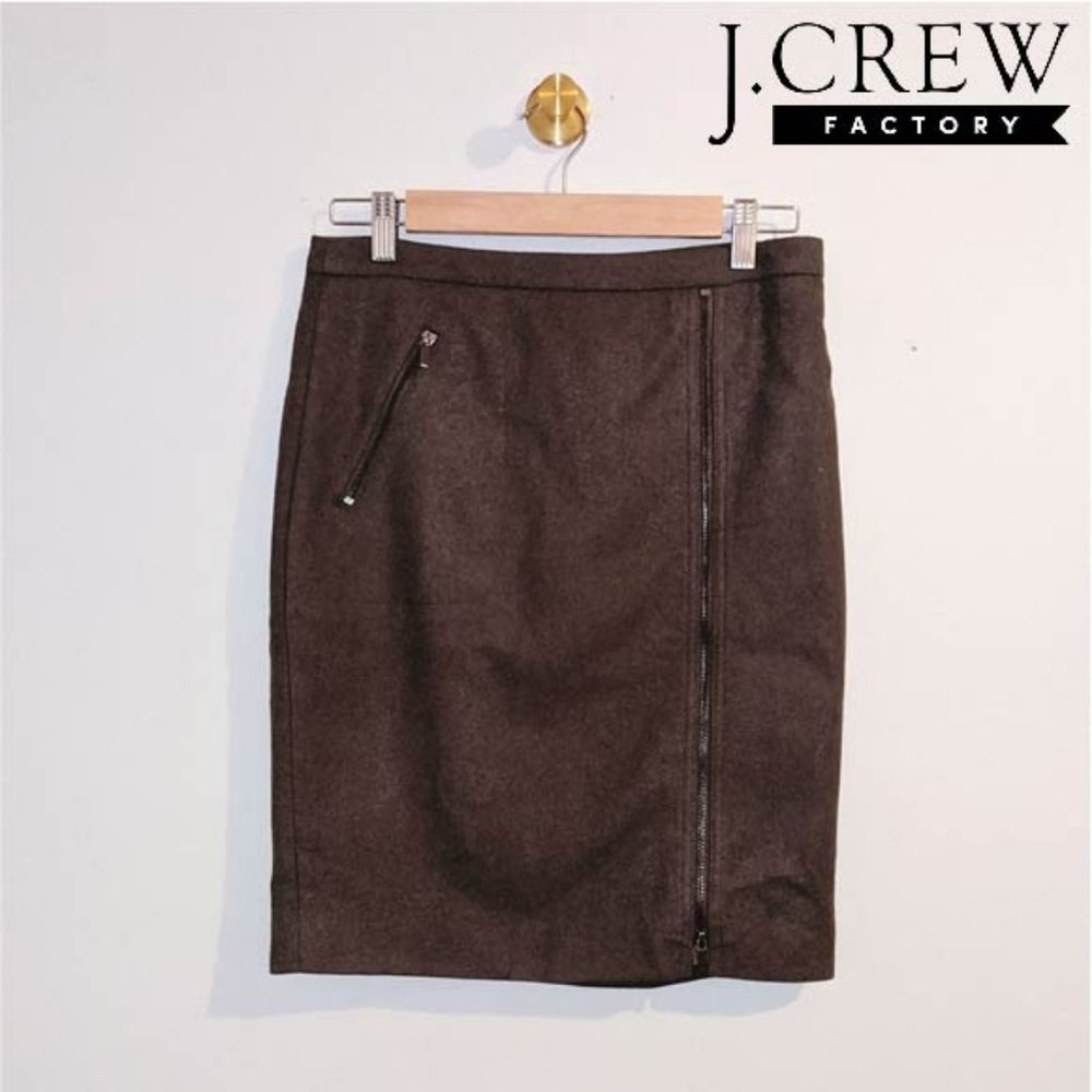 J. Crew The Pencil Skirt in Olive Green Wool SZ 2